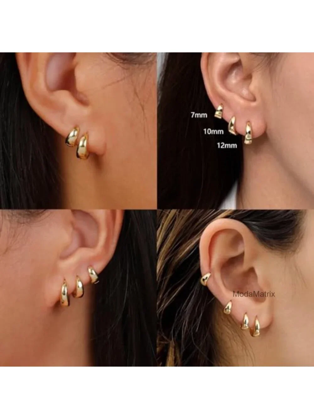 4 Pairs Small Huggie Hoop Earrings - 14K Gold Plated Chunky Lightweight